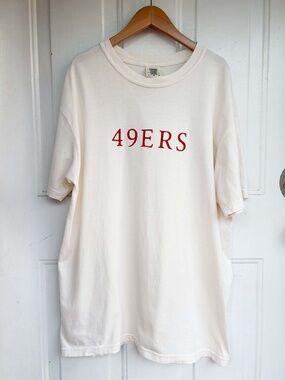 Comfort Colors 49ers T Shirt Large Cream Red Heavyweight Cotton Football Tee